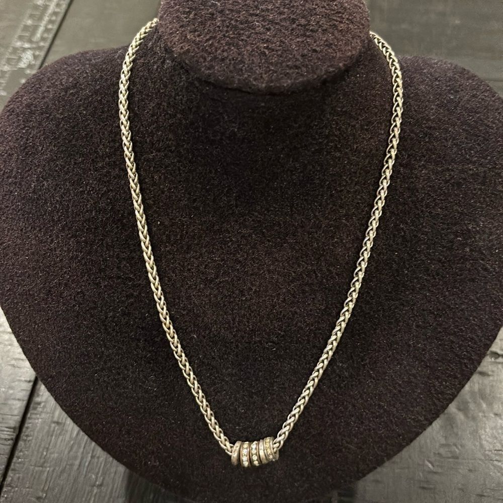 Fossil Silver Tone Chain Beaded Charms Simple Necklace